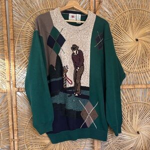 Vintage 1990s cotton traders sport golfing knit crewneck preppy golf sweater